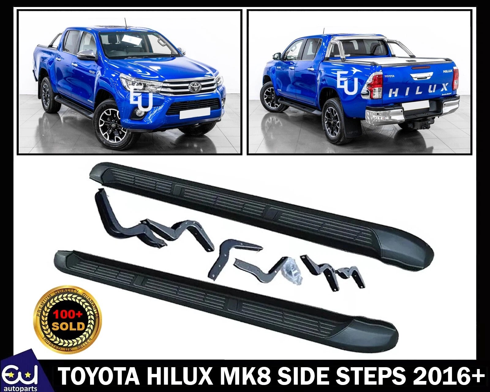 SIDE STEPS RUNNING BOARDS PAIR FOR TOYOTA HILUX MK8 2016 ONWARDS 100% OEM STYLE